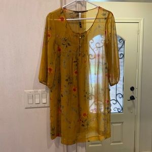 Kensie sheer mustard yellow dress. Size- small.